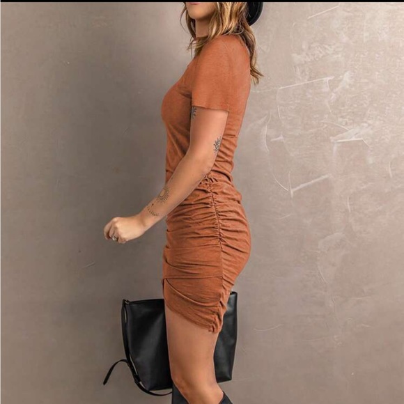 Boho Solid Ruched Hem Bodycon Dress - Picture 5 of 5